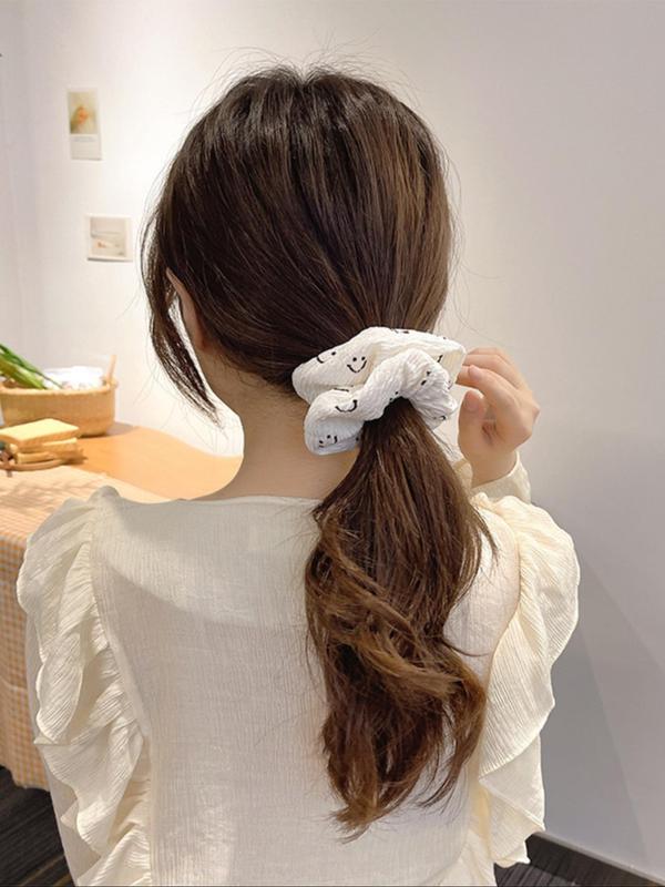 Cute Smile Face Print Scrunchie (4pcs), Casual Versatile Hair Accessories for Women, Minimalist Headwear Suitable for Thick Hair for Party, Daily Clothing Decor