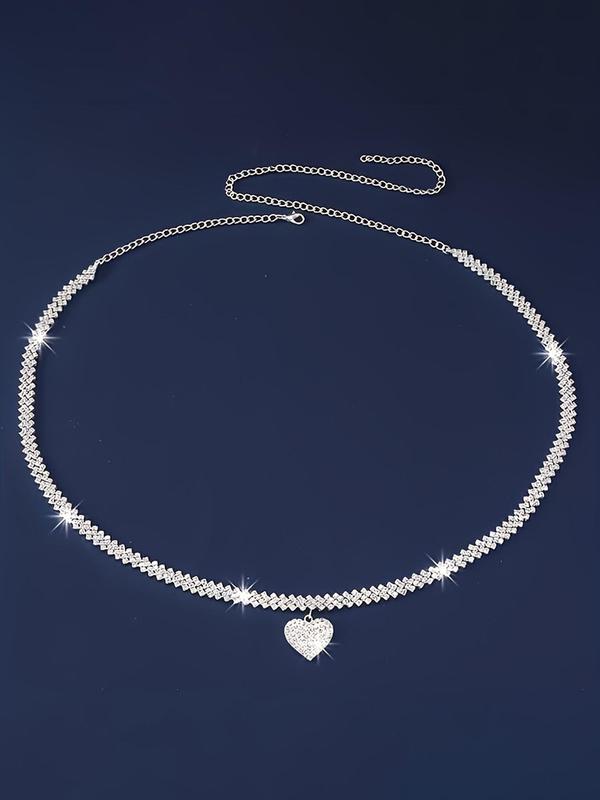 Women's Elegant Rhinestone Heart Decor Waist Chain, Exquisite Trendy Waist Chain, Chic Body Jewelry for Party & Daily Clothing Decor