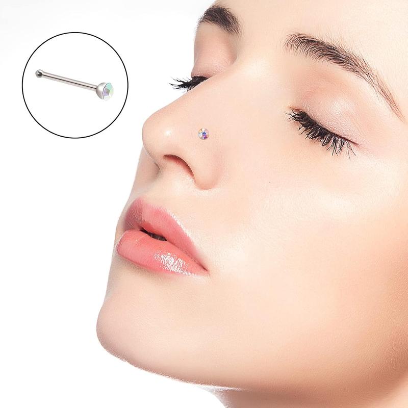 2 Sets 120 count Stainless Steel Nose Ring  Piercing  Nose  Stud Nose Hoop Crystal  White+Multicolor