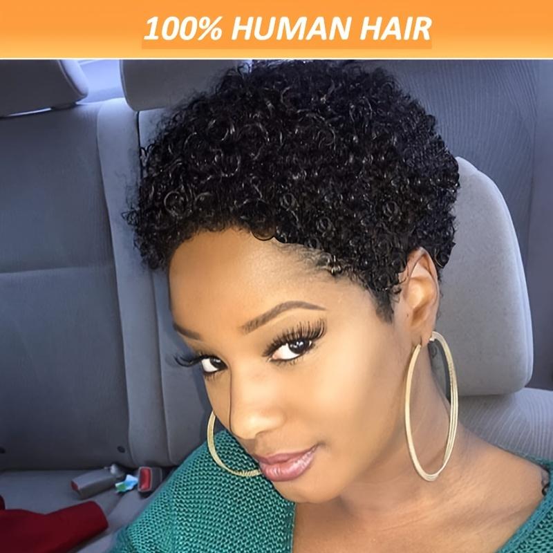 Glueless Pixie Cut Wigs Brazilian Virgin Remy Human Hair Wig For Women Short Afro Kinky Curly Machine Made Wigs Suitable For Beginners 100% Brazilian Virgin Hair 150% Density No Lace Wigs