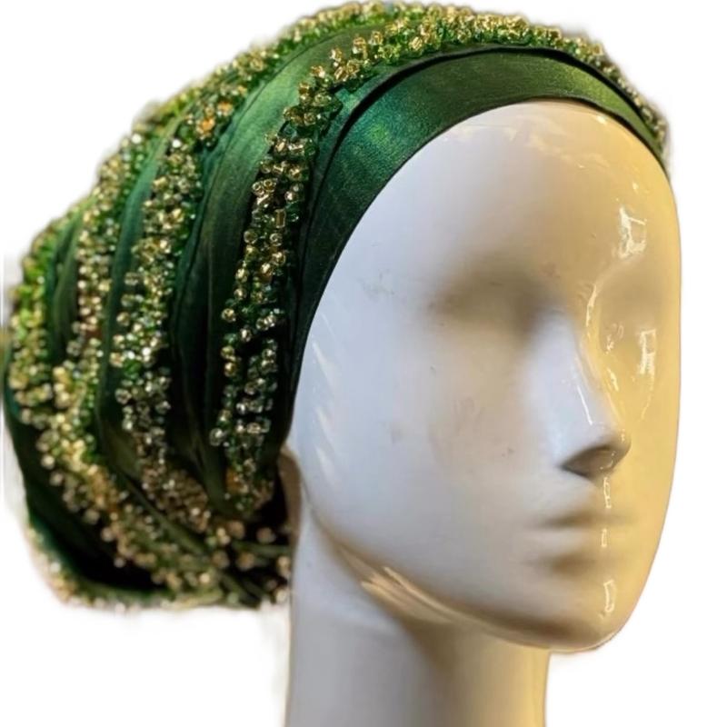 Sha’s Luxury Pleat Turban with Chandelier Embellishment