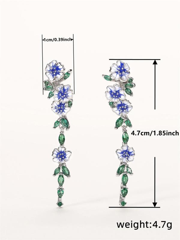 Fashion Elegant Rhinestone Decorated Flower Dangle Earrings As Gift, 2024 New Trendy Vintage Leaf Design Earrings for Women, Anniversary, Engagement, Wedding, Gifts for Women and Girls