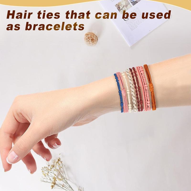 48 Boho Hair Ties, Elastic Hair Tie Bracelets for Women, Cute Hair Ties No Damage, Ponytail Holders with Thick and Thin Hair - Multicolor