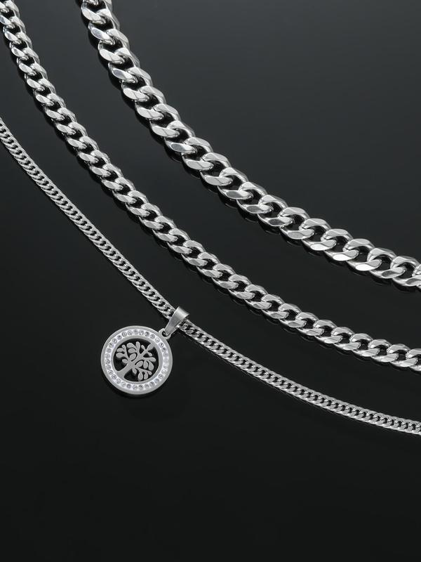 Simple Chains Necklace for Men, Summer Chains for Men, Plant Tree Design Pendant Necklace As Gift for Boyfriend, Hip 2024 New Trendy Hip Hop Stainless Steel Vintage Mens Jewelry,  Chains for Men