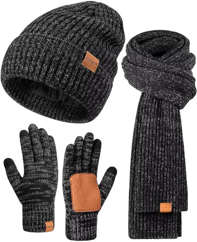 Winter Hat Gloves Scarf Set for Men Women, Mens Beanie Long Scarf Touchscreen Gloves for Cold Weather, 3 in 1 Warm Gift Set