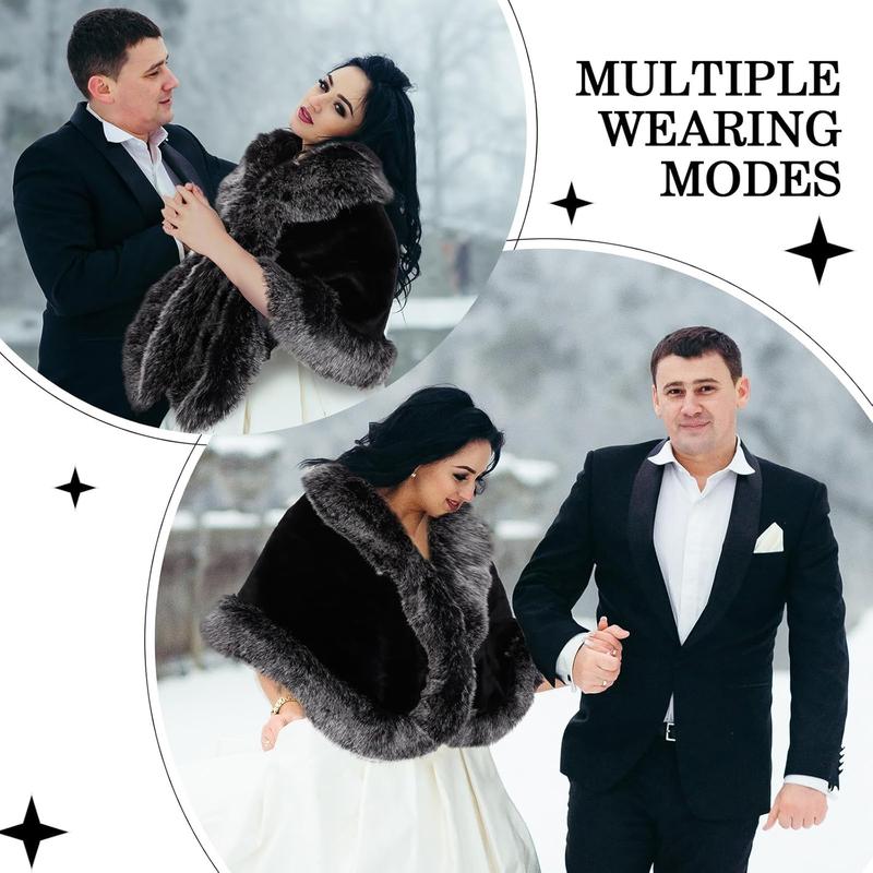 Faux  Shawl Wraps for Women with 2 Rhinestone Brooches Wedding Bridal Faux  Cape Stoles Coat Jacket