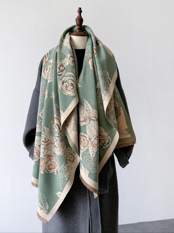 Vintage Floral Pattern Shawl, Casual Soft Warm Long Scarf for Fall & Winter, Fashion Accessories for Women & Men