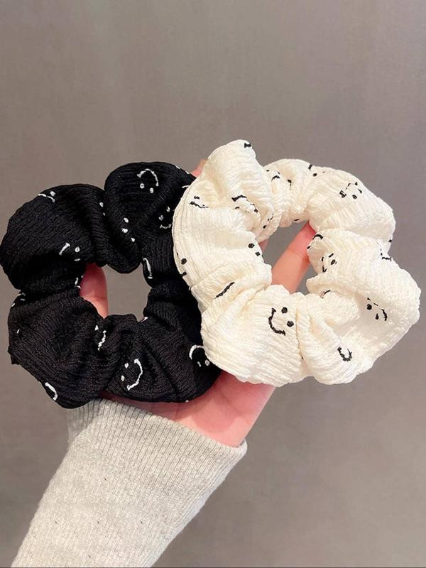 Cute Smile Face Print Scrunchie (4pcs), Casual Versatile Hair Accessories for Women, Minimalist Headwear Suitable for Thick Hair for Party, Daily Clothing Decor