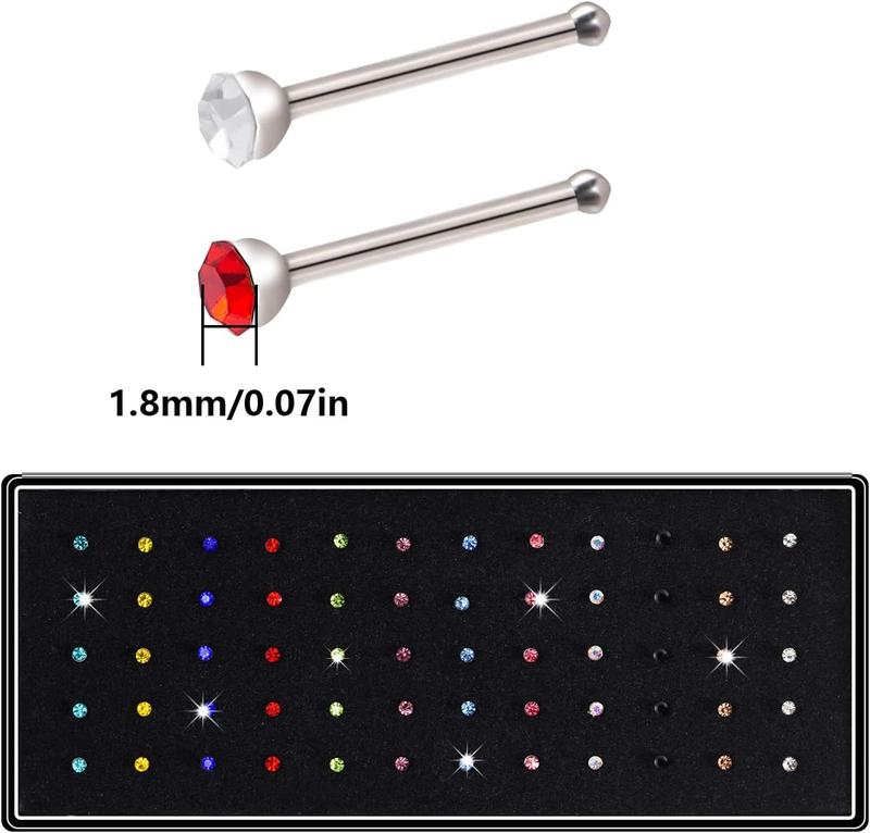 2 Sets 120 count Stainless Steel Nose Ring  Piercing  Nose  Stud Nose Hoop Crystal  White+Multicolor