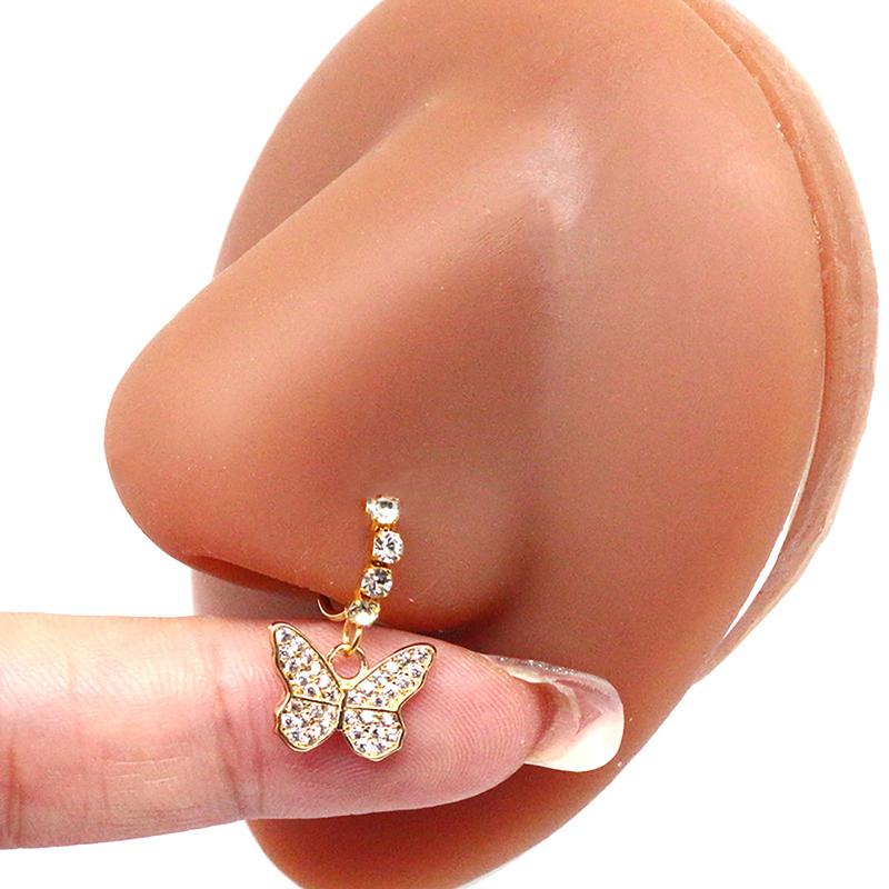 1 Piece 22G CZ Dangle Nose Rings Stainless Steel Nose Studs Crystal Butterfly Fish Bee Stars Moon Starfish Leaf Dangling Hoop Surgical Piercing Body Jewelry Bone Nostrial Tragus Studs Fashion Dainty for Women Unisex