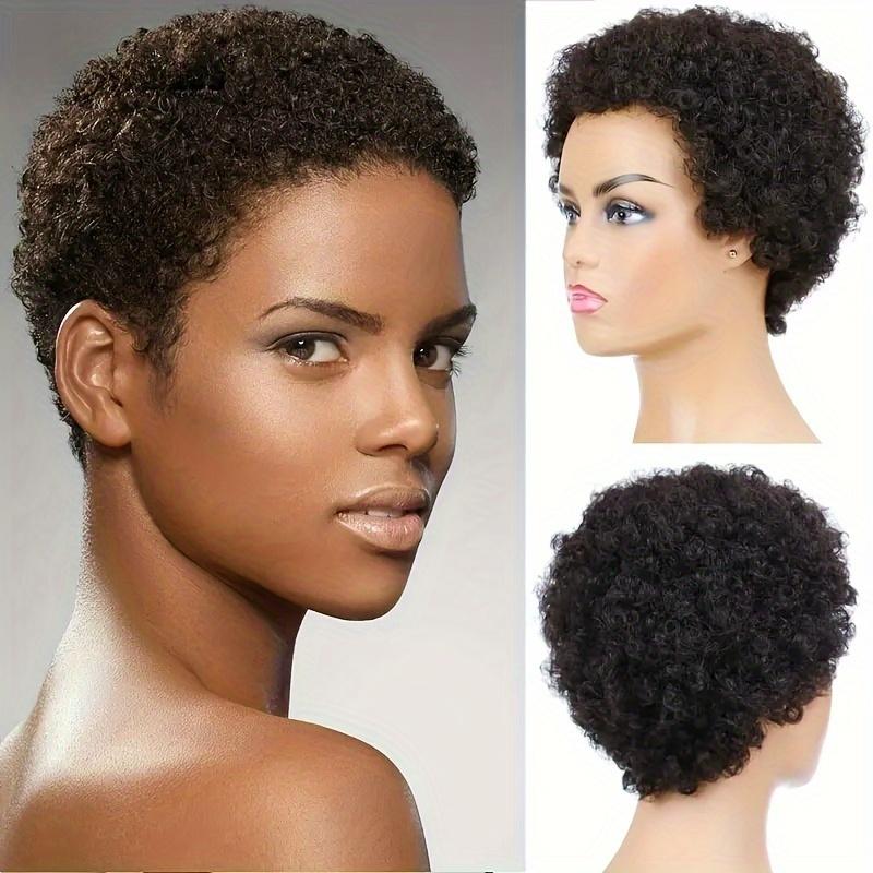 Glueless Pixie Cut Wigs Brazilian Virgin Remy Human Hair Wig For Women Short Afro Kinky Curly Machine Made Wigs Suitable For Beginners 100% Brazilian Virgin Hair 150% Density No Lace Wigs