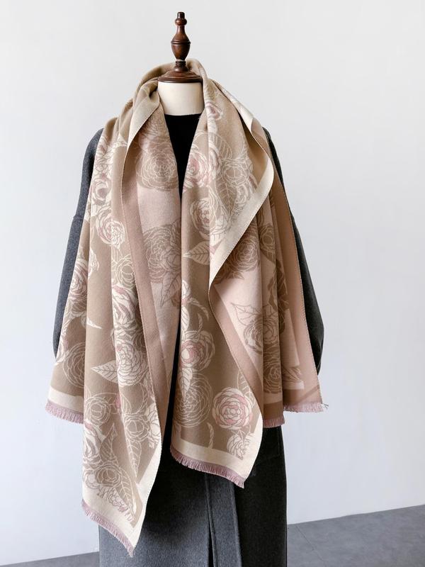 Vintage Floral Pattern Shawl, Casual Soft Warm Long Scarf for Fall & Winter, Fashion Accessories for Women & Men