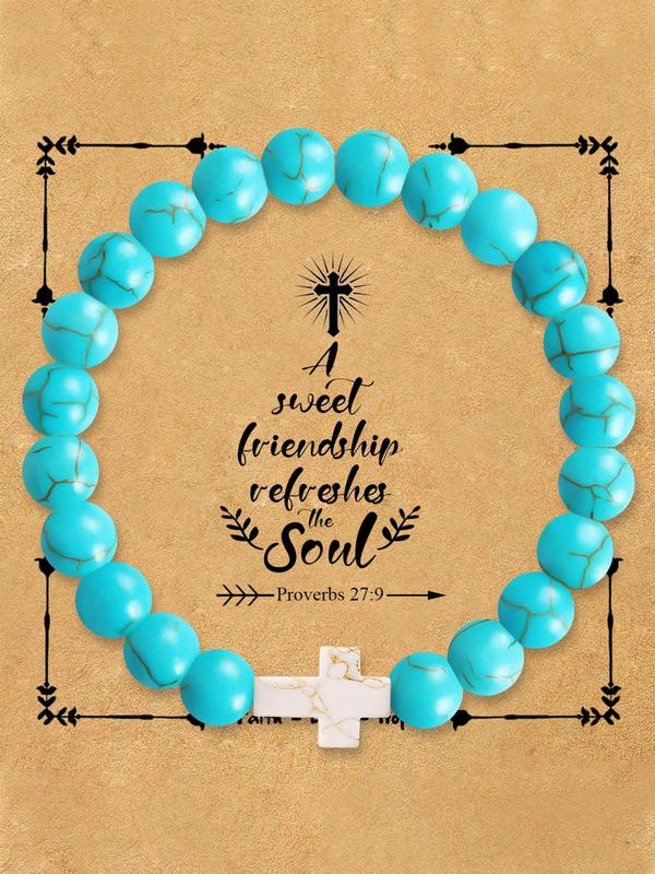 Colorblock Beaded Bracelet with Cross Charm Decor, Fashion Jewelry for Party, Daily Clothing Decor, Trendy All-match & Exquisite Jewelry for Birthday Gift