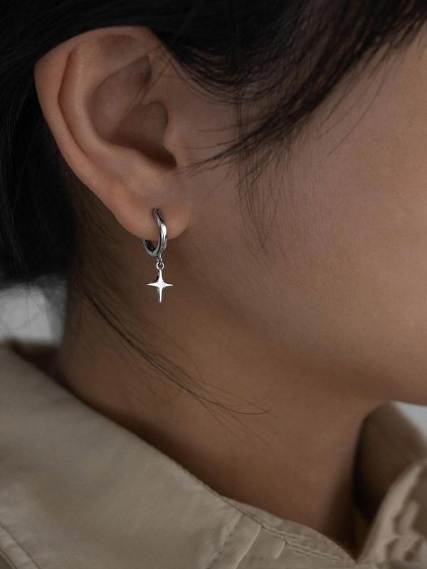 Hip Hop Punk Cross Star Design Dangle Earrings As Lovers Day Gift, Simple Casual Copper Jewelry for Women and Men, Fashion Accessories for Party, Daily Clothing Decor