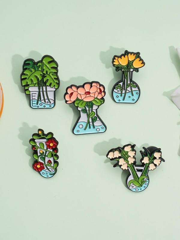 Cartoon Plant Potted Design Brooch, 5pcs Cute Plant Brooches for Party, Daily Clothing Decor, Trendy Exquisite Brooches for Birthday Gift