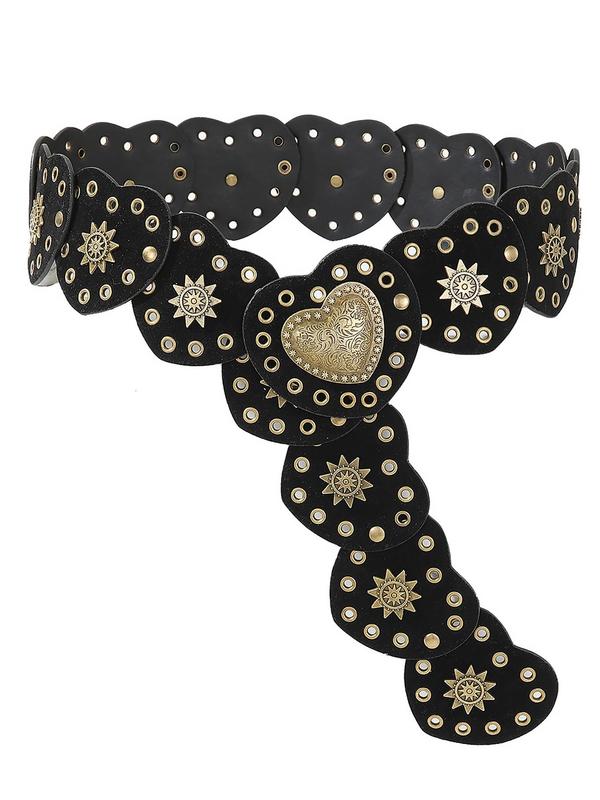 Women's Boho Style Heart Design Pu Buckle Belt, Vintage Ethnic Pattern Decorative Belt for Women, Fashion Belt for Party, Daily Clothing Decor, Trendy All-match & Exquisite Belt for Birthday Gift