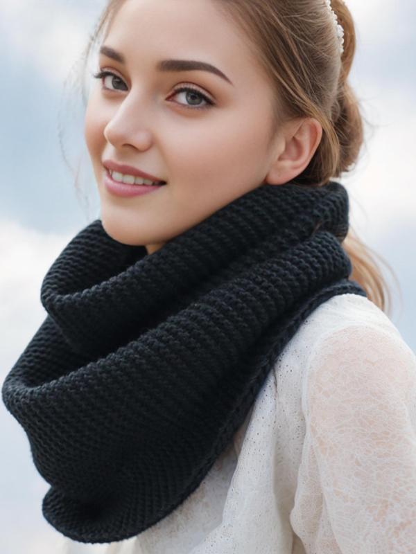 Women's Solid Color Knit Scarf, Casual Soft Warm Thickened Neck Warmer for Fall & Winter, Fashion Accessories for Women & Girls