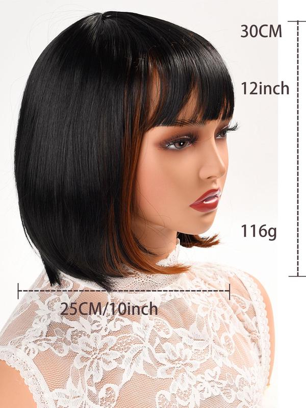 12 Inch Short Straight Bob Wig with Bangs, Striking Natural Fluffy Hair Wigs for Daily, Cosplay, Anime Or Costume Party, Natural Fluffy Hair Wigs for Women