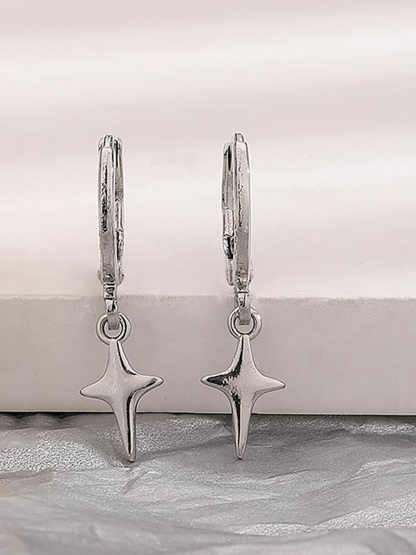 Hip Hop Punk Cross Star Design Dangle Earrings As Lovers Day Gift, Simple Casual Copper Jewelry for Women and Men, Fashion Accessories for Party, Daily Clothing Decor