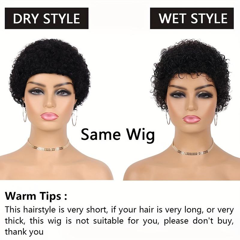 Glueless Pixie Cut Wigs Brazilian Virgin Remy Human Hair Wig For Women Short Afro Kinky Curly Machine Made Wigs Suitable For Beginners 100% Brazilian Virgin Hair 150% Density No Lace Wigs