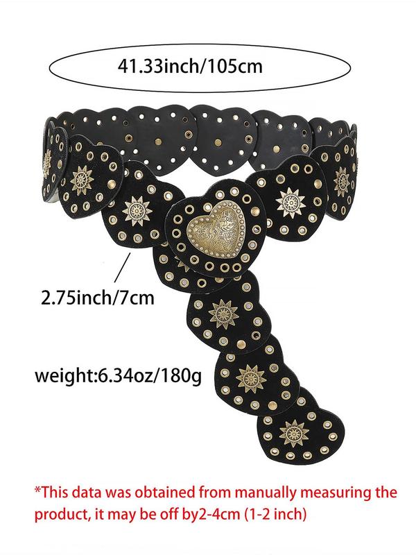 Women's Boho Style Heart Design Pu Buckle Belt, Vintage Ethnic Pattern Decorative Belt for Women, Fashion Belt for Party, Daily Clothing Decor, Trendy All-match & Exquisite Belt for Birthday Gift