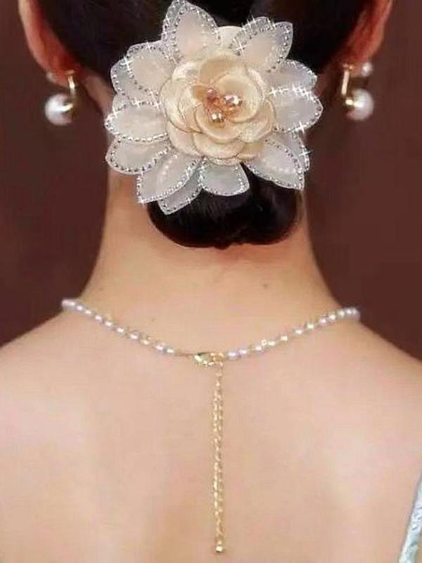 Women's Elegant Artificial Crystal & Rhinestone Decorated Flower Design Hair Tie, Exquisite Trendy Hair Tie, Fashionable Hair Accessories for Daily Use