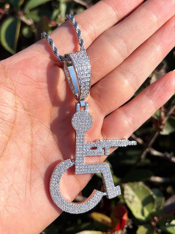 Rhinestone Decor Wheelchair Design Pendant, Street Style Charm for Men, Hip Hop Fashion Jewelry for Party, Daily Decor, Trendy All-match Jewelry for Birthday Gift