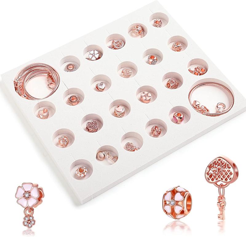 Naler Christmas Jewelry Advent Calendar 2024 Christmas Countdown Calendar Jewelry Kit for Women - Includes 22 Pendant Beads Jewelry, 1 Necklace, 1 Bracelet, Rose Gold