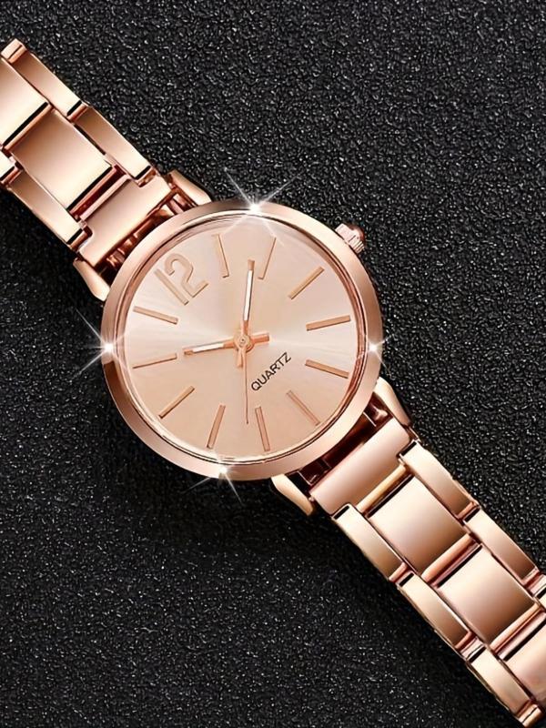 Women's Elegant Fashion Watch & Bracelet Set, Fashion Rhinestone Decorated Round Dial Analog Quartz Watch & Star Decor Bangle, Exquisite Watch Set As Gift