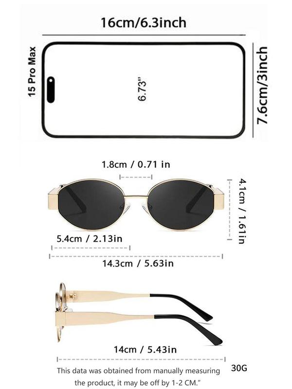 Women's Vintage Oval Frame Sunglasses, Trendy Casual Sunglasses for Everyday Summer Beach Vacation Use, Fashion Accessories for Outdoor Activities