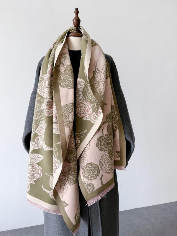 Vintage Floral Pattern Shawl, Casual Soft Warm Long Scarf for Fall & Winter, Fashion Accessories for Women & Men