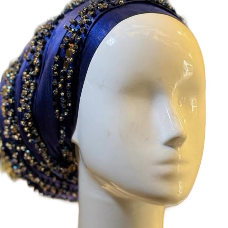 Sha’s Luxury Pleat Turban with Chandelier Embellishment