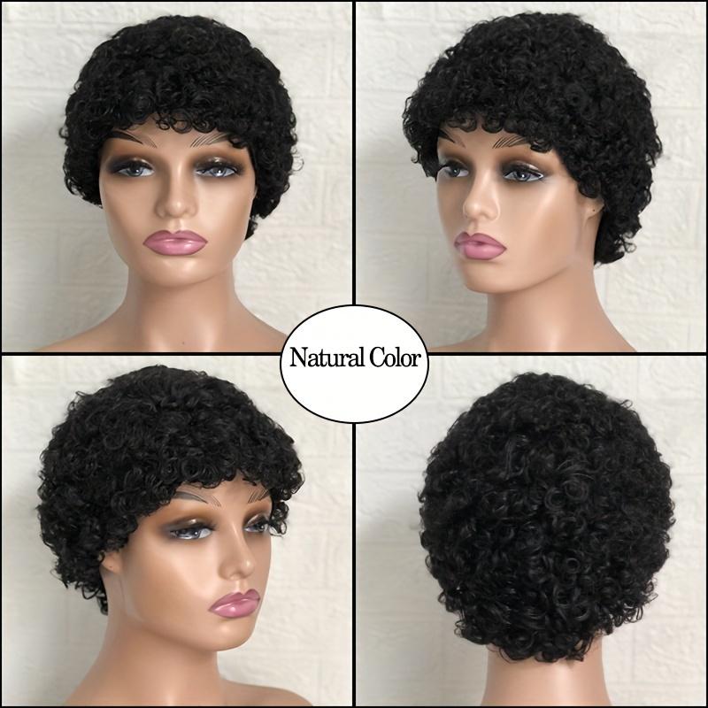 Glueless Pixie Cut Wigs Brazilian Virgin Remy Human Hair Wig For Women Short Afro Kinky Curly Machine Made Wigs Suitable For Beginners 100% Brazilian Virgin Hair 150% Density No Lace Wigs