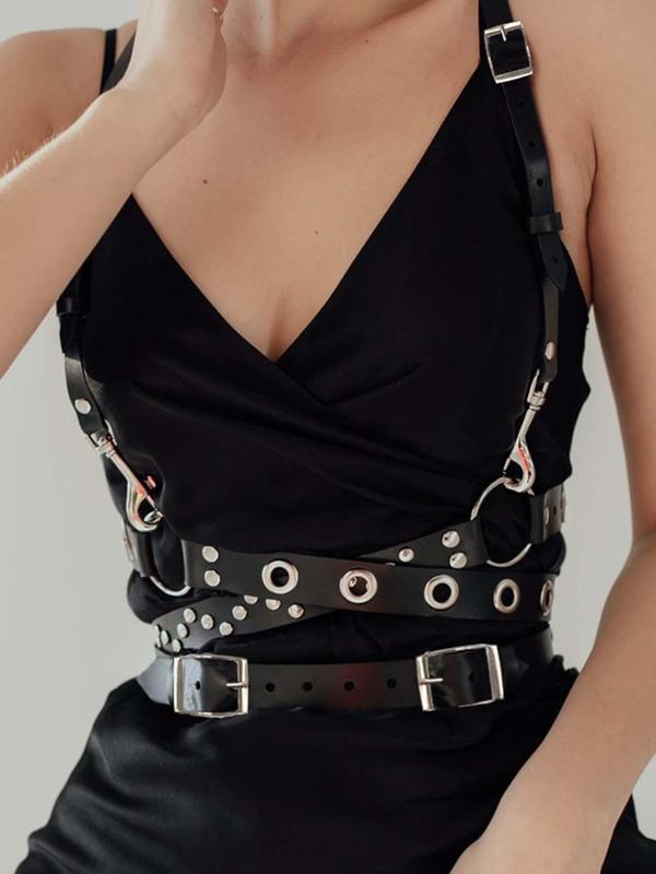 Women's Punk Style PU Leather Harness Belt, Fashionable Adjustable Harness Belt for Party, Daily Clothing Decor, Trendy All-match & Exquisite Belt for Birthday Gift