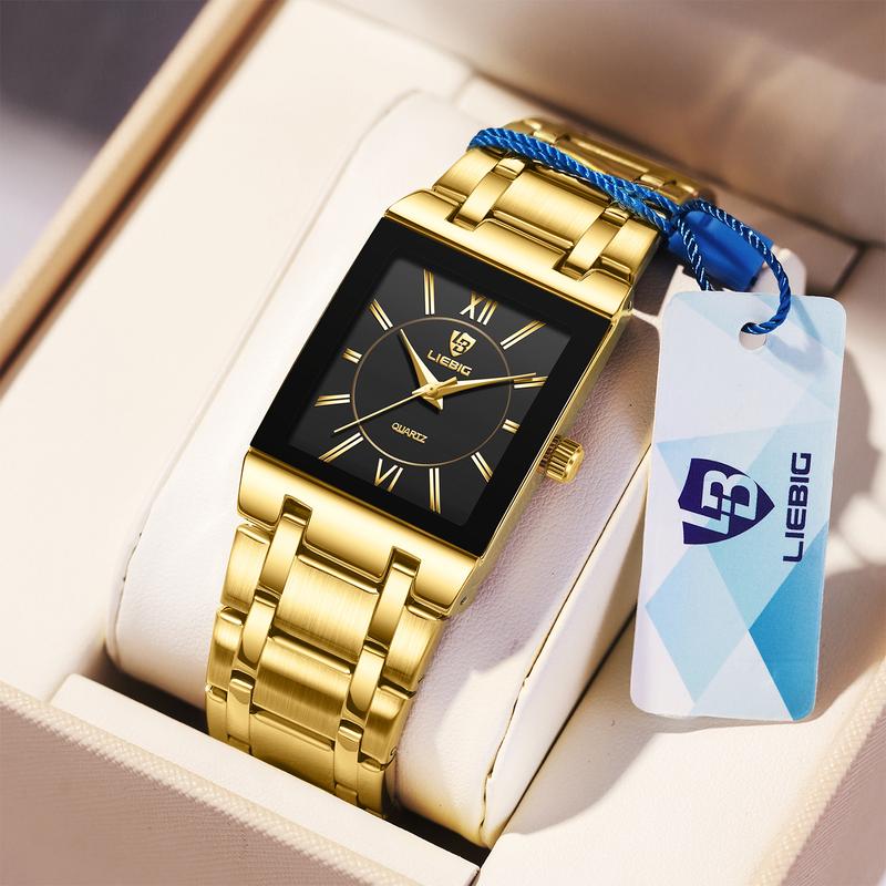 [Livestream Deal] Liebig Frame - Gold Rectangular Stainless Steel Quartz Wristwatch for Men