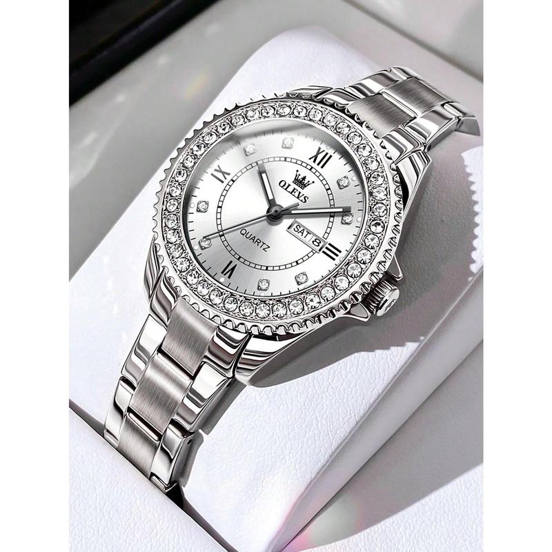 Homely Living  OLEVS. OLEVS Ladies Watch Diamond Dress Quartz Analog Female Watches Stainless Steel Two Tone Waterproof Luminous Day Date For Womens Wrist Watch Gift