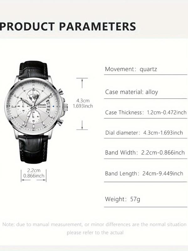 Men's Business Fashion Round Dial Analog Quartz Watch, Fashion Luminous Watch for Party, Daily Clothing Decor, Trendy All-match & Exquisite Waterproof Watch for Birthday Gift with Box