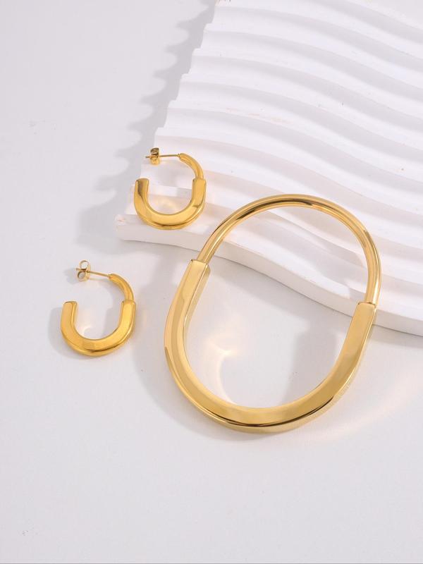 Minimalist Temperament Bangle & Hoop Earrings, Fashion Jewelry for Party, Daily Decor, Trendy All-match & Exquisite Jewelry for Birthday Gift