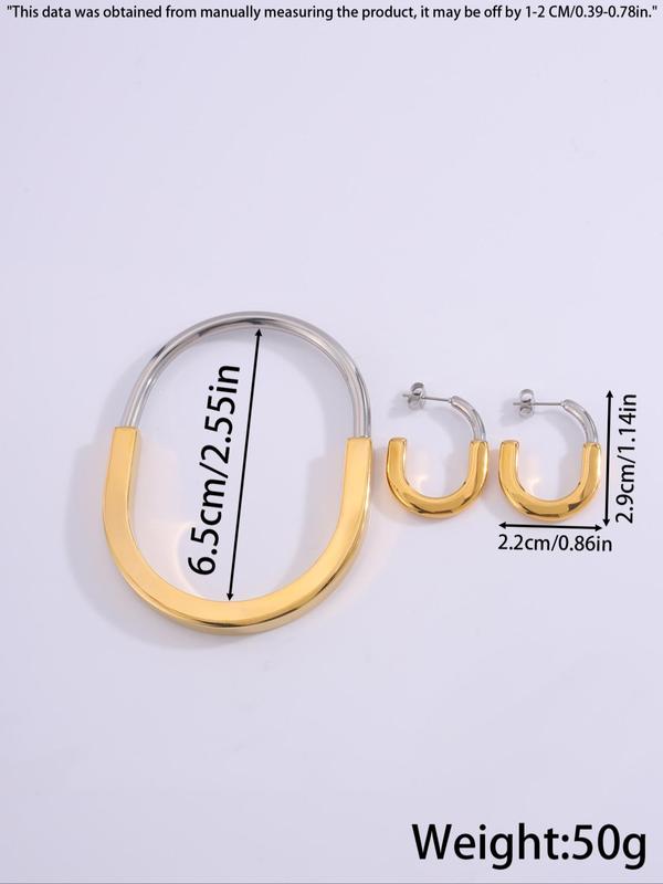 Minimalist Temperament Bangle & Hoop Earrings, Fashion Jewelry for Party, Daily Decor, Trendy All-match & Exquisite Jewelry for Birthday Gift