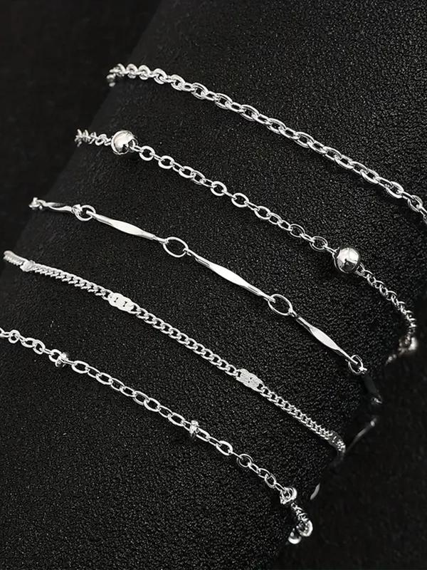 Women's Elegant Chain Design Anklet (5pcs set), Exquisite Trendy Anklet, Body Jewelry for Women & Girls for Daily & Party Decoration Beach