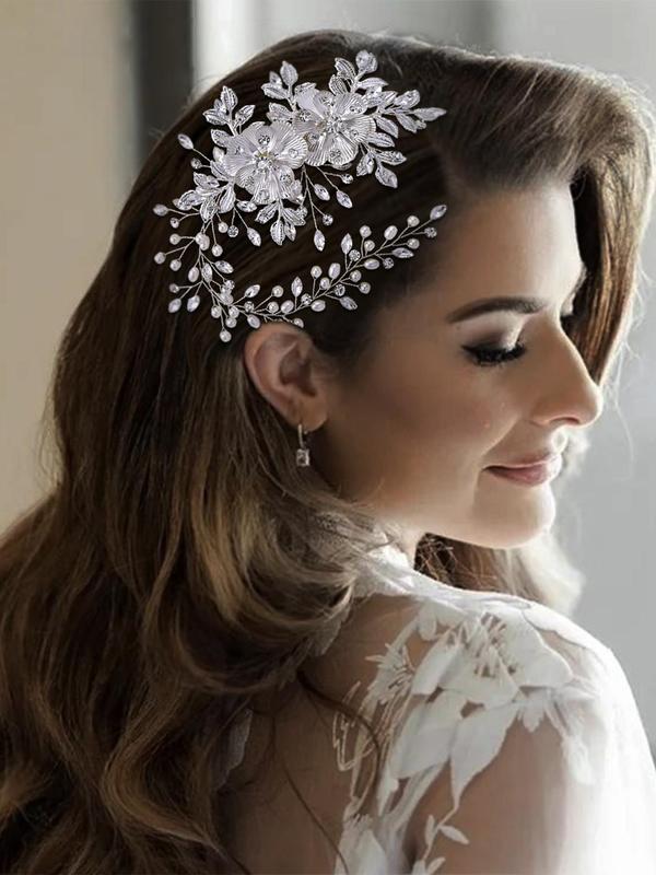 Elegant Flower Design Rhinestone Decorated Hair Band,  Bridal Headwear for Wedding Bridal Party Formal Occasions, Minimalist Headwear Suitable for Hair, Fashion Hair Accessories for Women