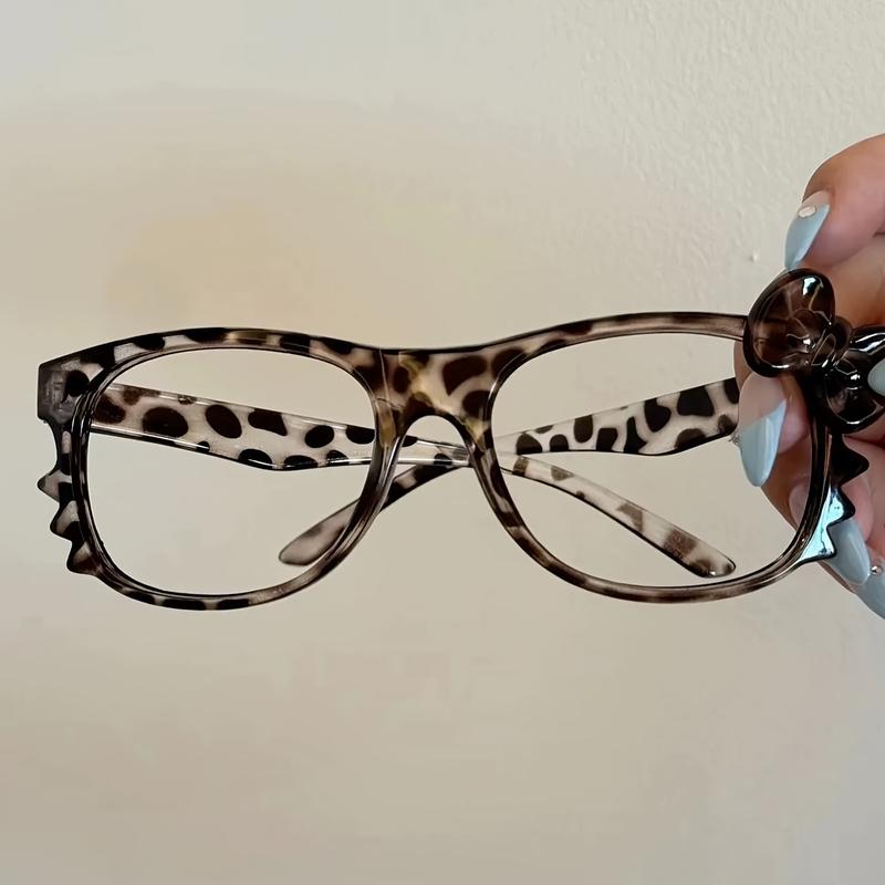 1pc Leopard Print Fashion Large Rim Eyeglass Frame, Y2K Retro Style Cartoon Oval Glasses, Cute Mosaic Brown Cosplay Decorative High-End Women'S Glasses Accessories Gift for Daily Use