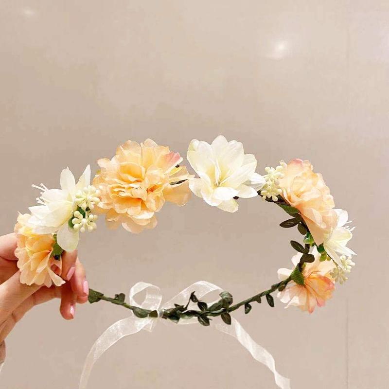 New Fashion Flower Crown Bride Wedding Hair Accessories Gorgeous Flower Headbands Braided Hair Ornament For Women Girl Wreath