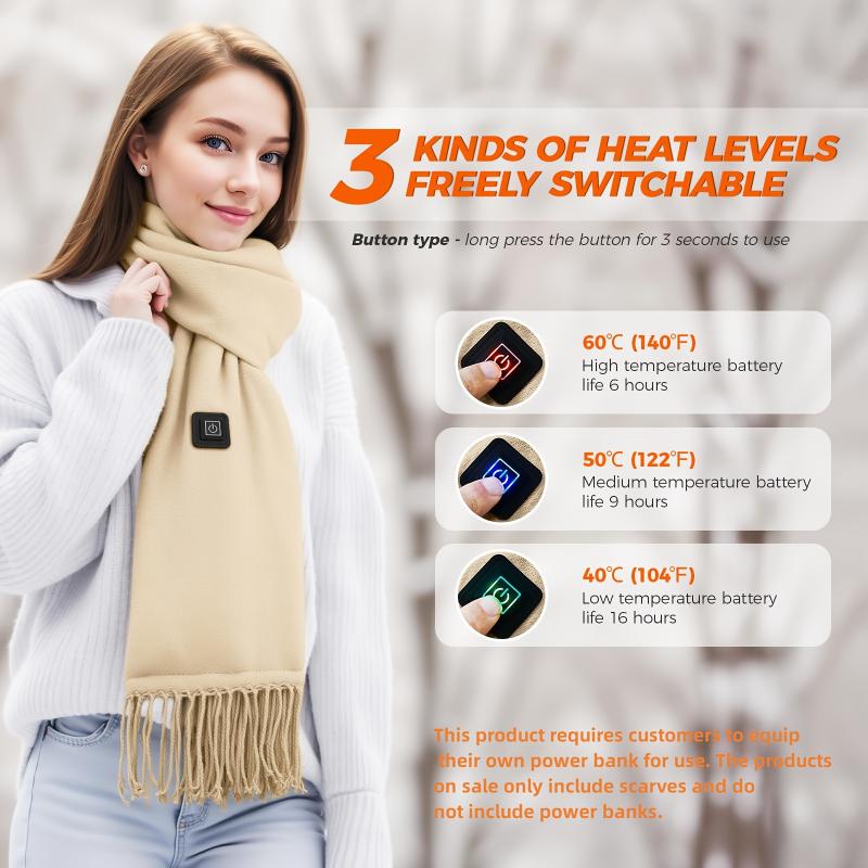 Electric Heated Winter Scarf USB Heating Neck Wrap Unisex Heated Neck Shawl Soft Warm Scarves 3 Heating Modes for Outdoor Cycling Skiing Skating