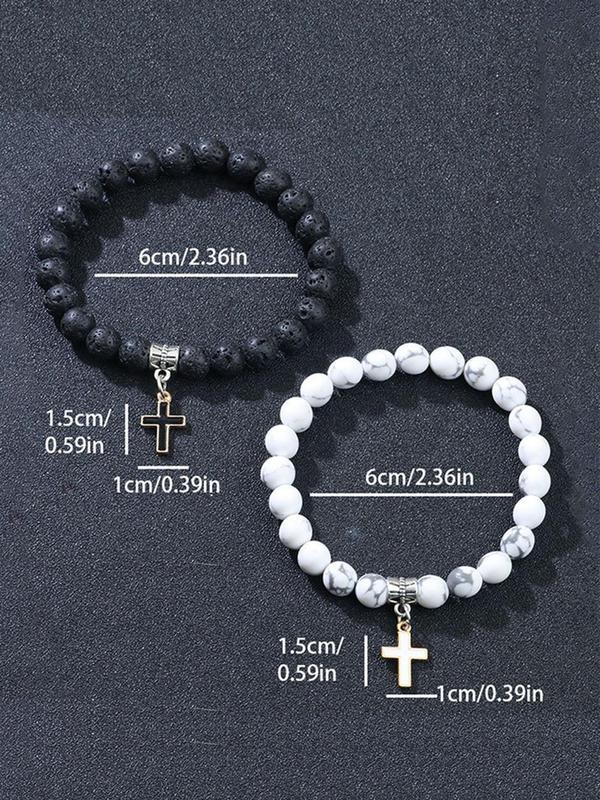 Fashion Cross & Bead Random Design Beaded Bracelet, Casual Simple Matching Bracelet for Men, Trendy All-match Jewelry for Party, Daily Clothing Decor for Gifts