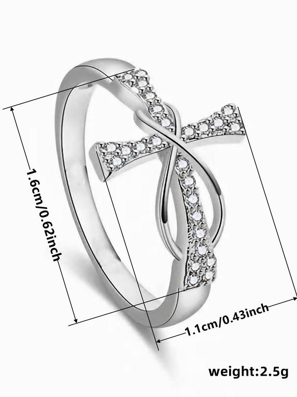 Fashion Rhinestone Cross Design Ring, Wedding Engagement Bridesmaid Costume Dress Prom Jewelry, Trendy All-match & Exquisite Jewelry for Birthday Gift for Women & Girls