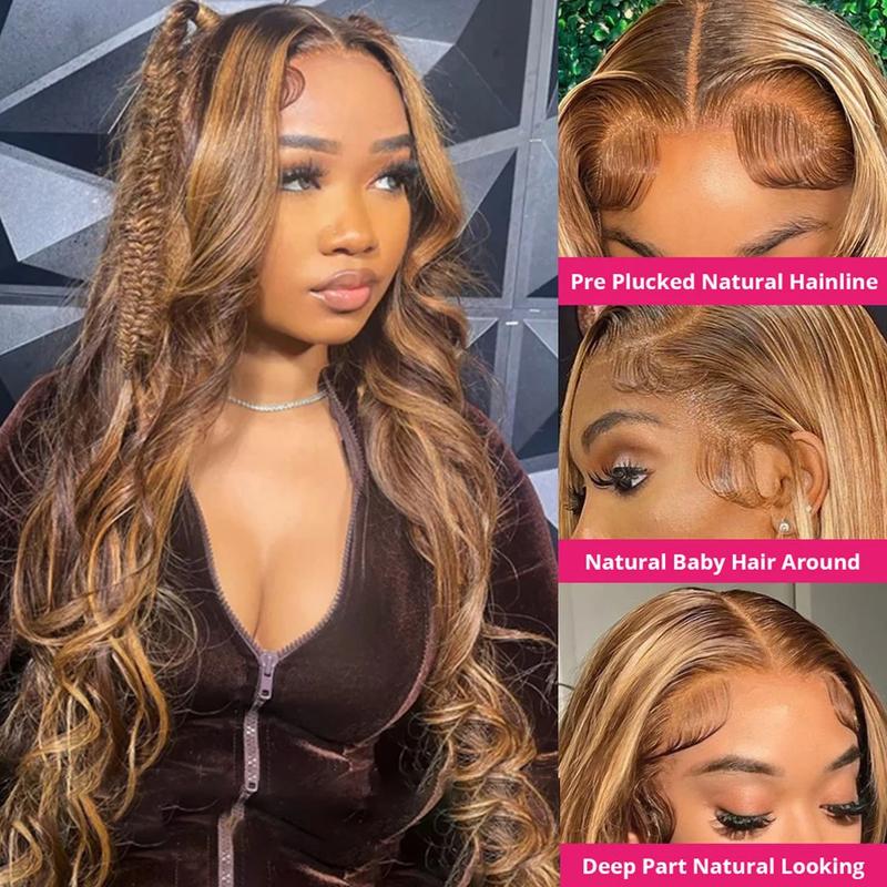 Highlight Wig 100%  13x6 Hd Lace Frontal Wig Honey Blonde Lace Front Wigs  Body Wave 4x4 5x5 Closure Wig