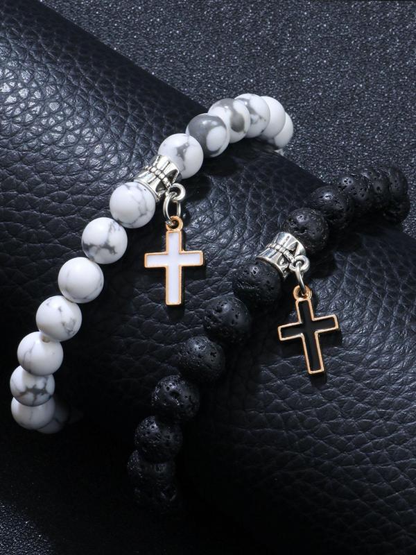 Fashion Cross & Bead Random Design Beaded Bracelet, Casual Simple Matching Bracelet for Men, Trendy All-match Jewelry for Party, Daily Clothing Decor for Gifts