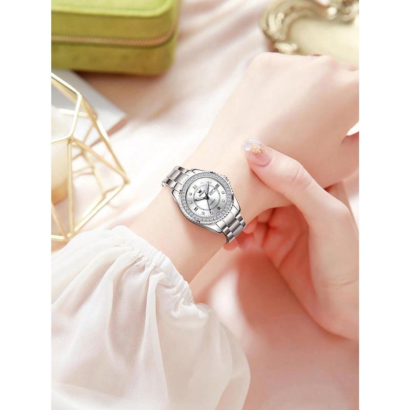 Homely Living  OLEVS. OLEVS Ladies Watch Diamond Dress Quartz Analog Female Watches Stainless Steel Two Tone Waterproof Luminous Day Date For Womens Wrist Watch Gift