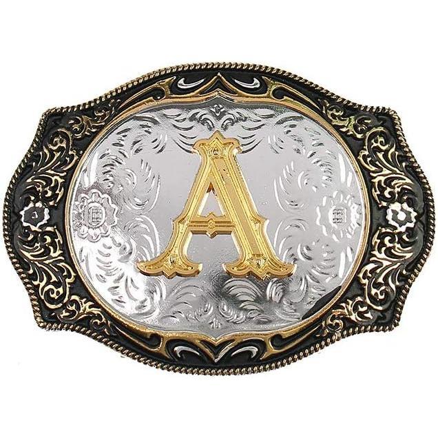 Western Belt Buckle Initial Letters ABCDMRJ to Z Cowboy Rodeo Small Gold Belt Buckles for Men Women